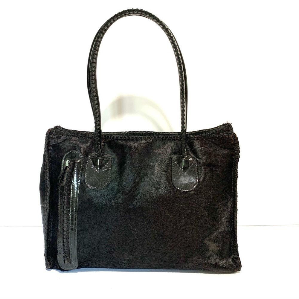 Rare Carlos Falchi Calf Hair Black Shoulder Tote Bag